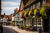 Fototapeta  - Charming Aylesbury Town Centre Highlighting Historic Pubs and Traditional Cobblestone Streets