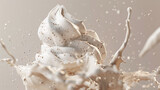 Fototapeta  - Delicious, soft ice cream with  splashes of milk or 
melted ice cream around