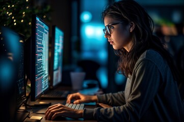 Developer Programmer Woman Coding Software On Computer