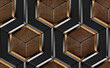 © ADDICTIVE STOCK - 3D tiles made of black and precious wood elements and gold with silver metal decor