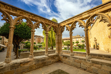 Poster - Remains of the Gothic exterior cloister of the church of Santa María la Real in Olite, Navarra, Spain, with midday light