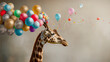 Lustiges Grußkartenmotiv mit skurrilen witzigen Tieren schwebend in der Luft an bunten Luftballons als Grußkarte Idee Vorlage mit Platz für Text Generative AI