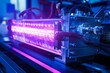Detailed image of a UV curing lamp amidst the intricate machinery of an industrial workspace