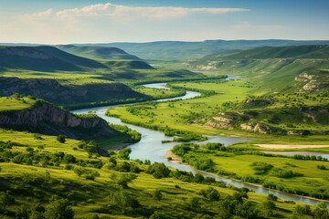 Wall Mural - landscape with lake and mountains.