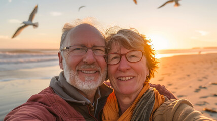 Wall Mural - Elderly couple together on the ocean