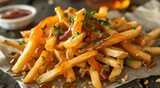 Fototapeta Do pokoju - a plate of french fries with sauce and parsley