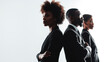 © ERiK - he silhouette of 2 buisness woman and one black business man standing confidently, on white background