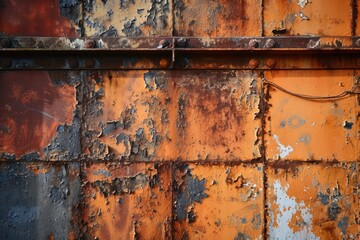 Wall Mural - a rusted metal wall with a metal bar