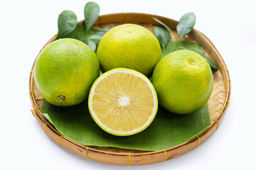 Citrus sinensis, sweet orange fruit on white background