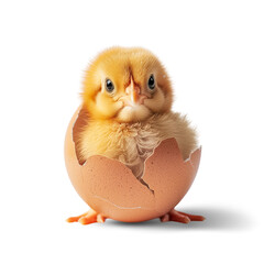 Wall Mural - Cute little chicken in eggshell.  transparent background. Happy Easter