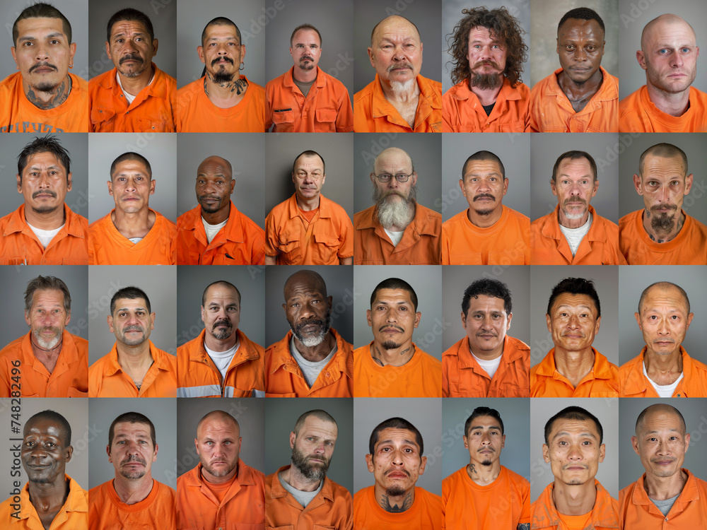 headshots mugshots of male criminal convicted prison inmates looking at