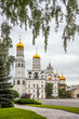 Ivan the Great bell tower and Dormition cathedral from Moscow Kremlin garden.