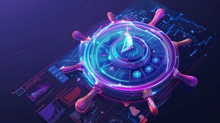 a 3d low polygonal vector illustration featuring a wheel helm symbolizing computer developer app con