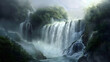 mystical waterfall wallpaper. Generative AI