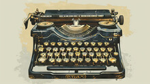 Retro Typewriter Art: An Illustration Of A Vintage Typewriter With Detailed Keys And A Classic Design. Isolated Vintage Vector. White Background. Old School.