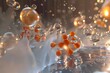 H2O Molecular-level view of water molecules releasing oxygen atoms
