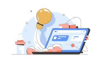 Wall Mural - light idea bulb launching from laptop vector illustration. creative. startup concept with light bulb