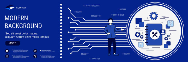 Digital technology banner vector design template. User guide, online support, hotline concept