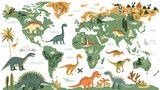 Fototapeta Dziecięca - Dinosaur World Map: Educational Map for Exploring the World of Dinosaurs. Isolated Premium Vector. White Background