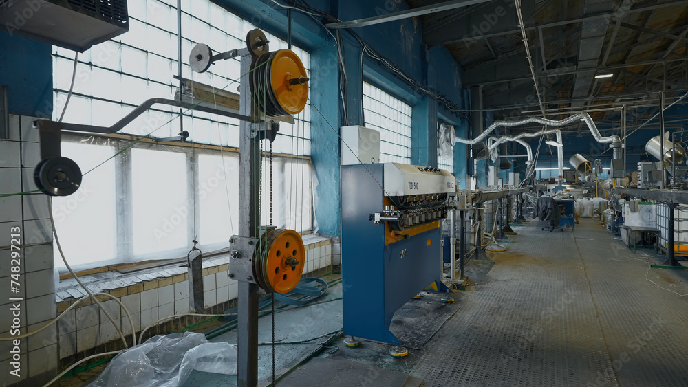 Modern cable manufacturing, cable factory. Creative. Electric cable ...