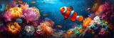 Fototapeta Do akwarium - colorful background Fish in anemone,
Cute little clown fish in coral reef






