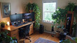 © sommersby - Room featuring a desk with a computer and multiple plants scattered throughout