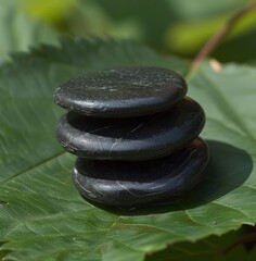 Sticker - a shiatsuacupressure stone stack sitting on a green leaf