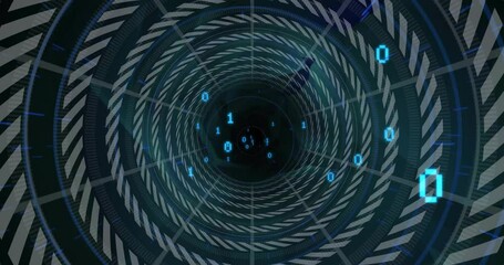 Animation of digital data processing over binary coding and chain tunnel