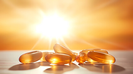 Beautiful yellow capsules or Omega-3, yellow fish oil