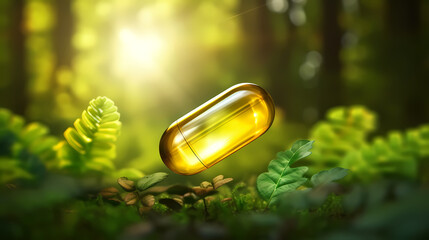 Beautiful yellow capsules or Omega-3, yellow fish oil