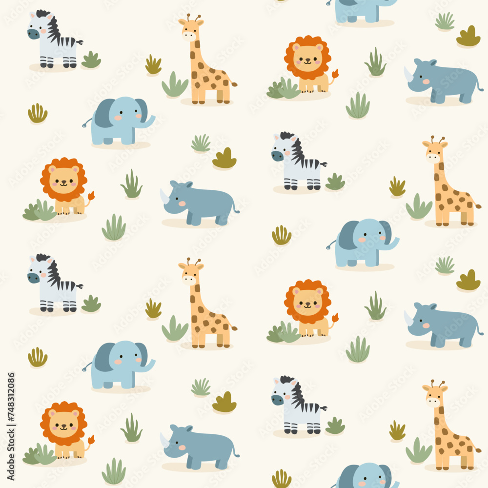 Safari animals seamless pattern design Stock Vector | Adobe Stock