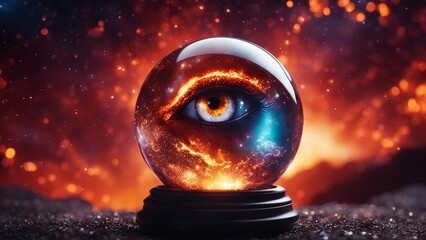 Wall Mural -  highly intricately photograph of Demon eye in burning flames inside a crystal ball, 