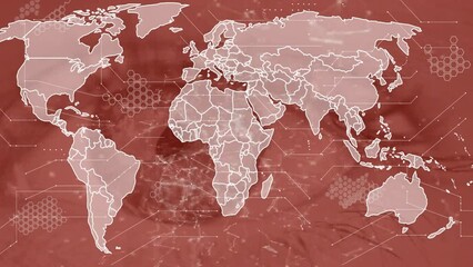 Wall Mural - animation of digital data processing over world map background