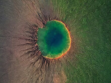 High Aerial View From Above Crater Lake - Volcano - Meteor Impact Background Wallpaper