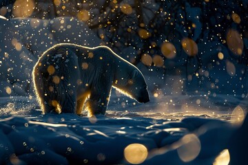 Wall Mural - polar bear at the north pole wandering at night