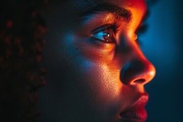 Poster - An artistic image capturing the blur of red and blue hues possibly from Christmas lights or a busy cityscape at night