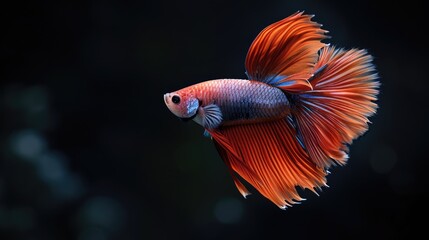 Wall Mural - siamese Fighting on black background in the aquarium