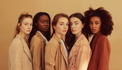 Wall Mural - Portrait of a group young multiracial women standing together	