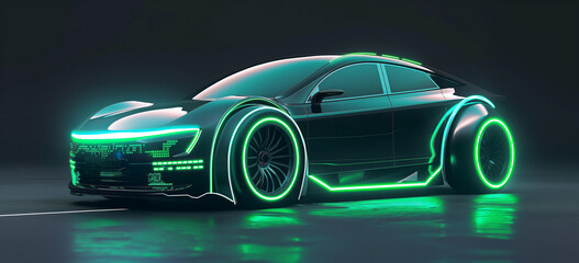 futuristic car design in green colors.