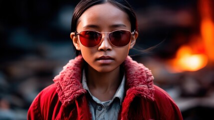 Wall Mural - a woman wearing sunglasses and a red coat