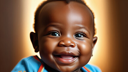 cute happy african american baby on blurred abstract background. Portrait photography happy smile black kid