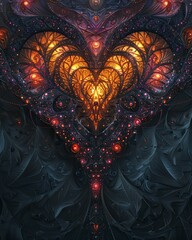 Wall Mural - Vibrant Mathematical Fractal Art in the Shape of a Heart