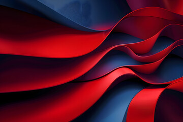 Wall Mural - Abstract 3D background in the form of matte curved stripes and waves, background of gradient curved stripes in dark blue and red colors