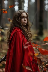 a girl in a red cape