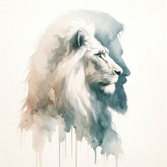 Wall Mural - Watercolor portrait of a lion on a Jesus shadow. Digital painting.