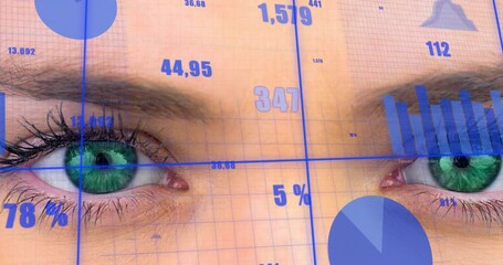 Poster - Animation of data processing over close up of woman's eye