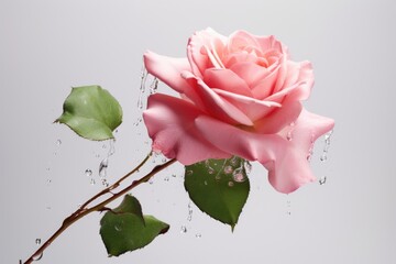 Wall Mural - High quality pink rose isolated on grey background.