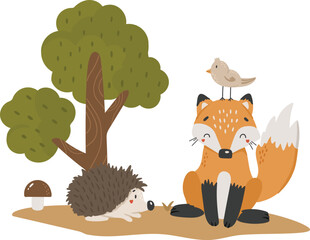 Wall Mural - Forest vector, Abstract forest animal vector, forest items, cute animal isolated, kids vector