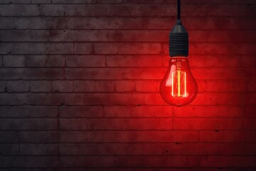Fototapete - red neon light bulb on cement wall.