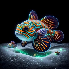 Wall Mural - Mandarin fish in the sea AI Generate 